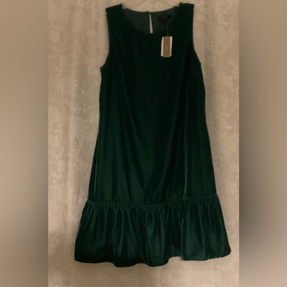 J. Crew Holiday Drop Waist Tunic Style Dress 8 Dark Green Plush Velvet - Picture 5 of 6